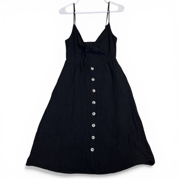 fab'rik Dresses & Skirts - Fab'rik Black Linen Blend Size Small Tie Front Button Midi Dress PD15753